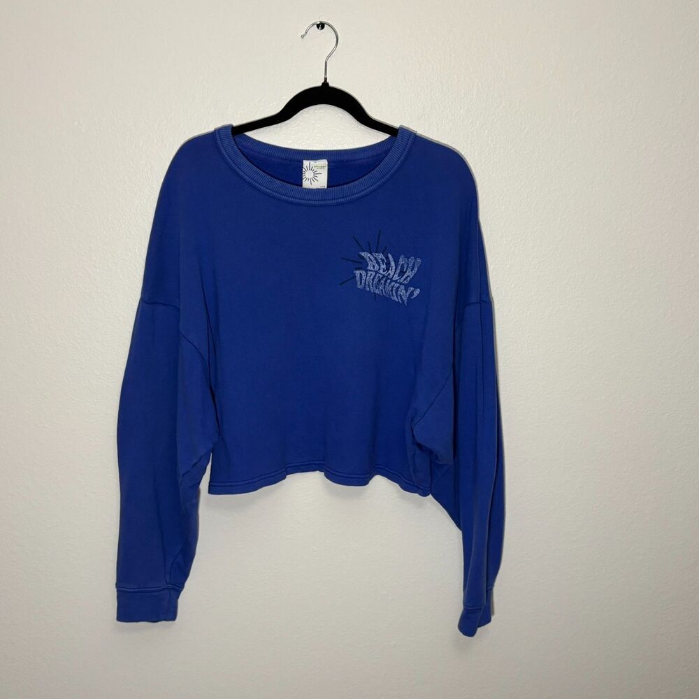 Aerie Beach Dreamin' Blue Cropped Long Sleeve Sweater Large